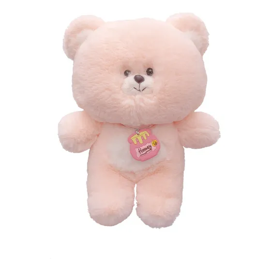 Osito De Peluche Tierno Y Suave Detalle Collar Honey 22cm Color Rosa