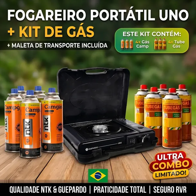 Kit Fogareiro Fogão Portátil Pesca Camping + 4 Refil Carga