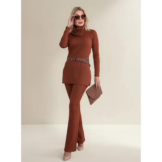 Conjunto Feminino Malha Canelada C/ Gola Avulsa Bella