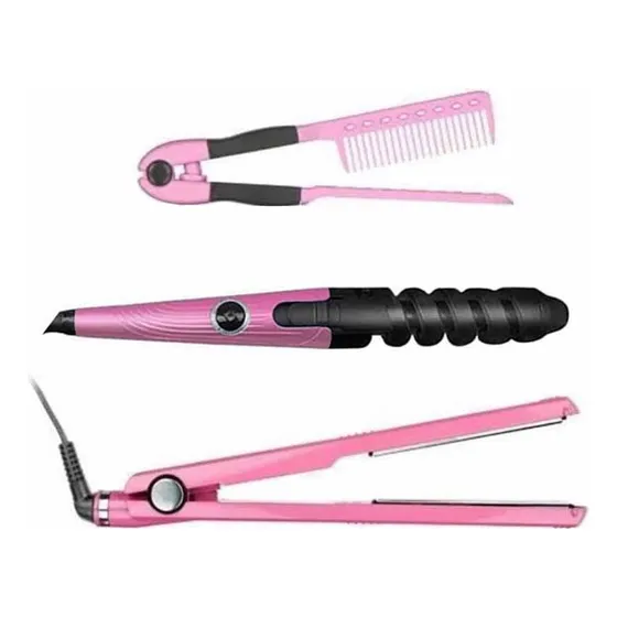 Nano Titanium Plancha, Peine Y Rizador Color Rosa