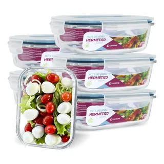 Conjunto 6 Pote Vidro Hermético Marmita Tampa Plåstico 640ml U4home Conjunto 6 Pote Vidro Hermético Marmita Tampa Plåstico 640ml U4home