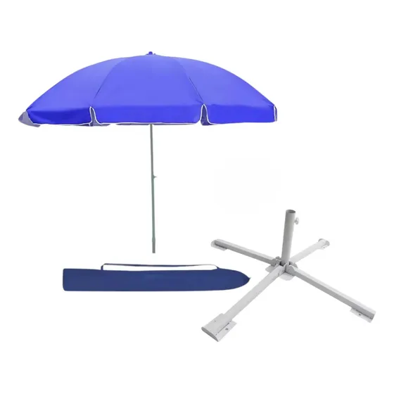Sombrilla De Playa O Jardín Con Base Incluida Color Azul 2 Metros De Díametro Con Protector Uv Global Imports Sombrilla Playera Reforzada Alta Calidad Con Rompevientos
