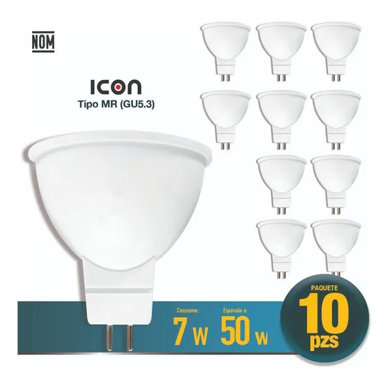 Foco Icon Led Mr16 Gu5.3 7w Luz Blanca Ilumina 50w Pack 10pz Luz Blanco frío