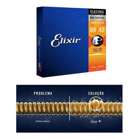 Elixir Encordoamento Nanoweb 12002 Guitarra 09 Super Light