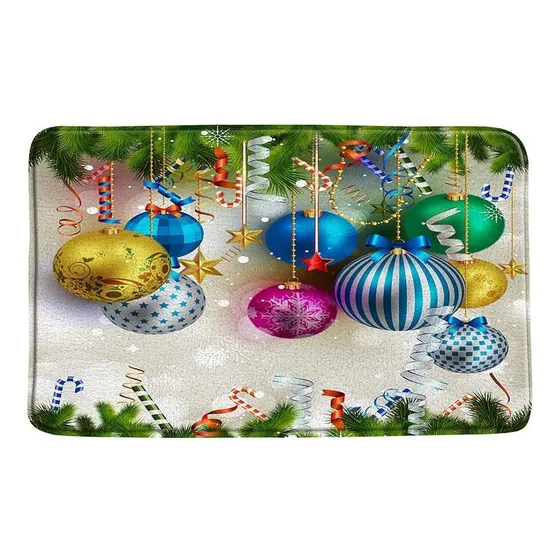 Feliz Navidad Alfombra Baño Colorida Bola Verde Pino Rama