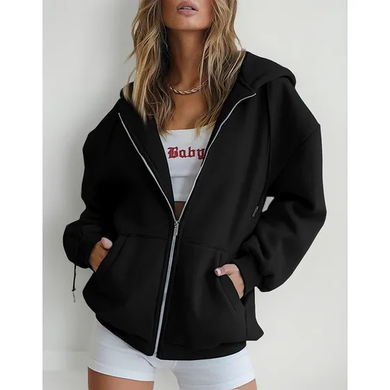 Sudadera Mujer Casual Moda Con Capucha Color Sólido Chamarra