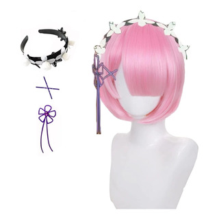 Ram Rem Cosplay Pelucas Cortas Rosa Anime Peluca De Pelo Ram Rem Cosplay Pelucas Cortas Rosa Anime Peluca De Pelo