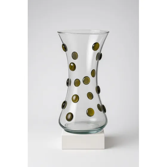 Vaso Vidro Decorativo Com Bolinhas Gemas De Vidro Transparente Lisa