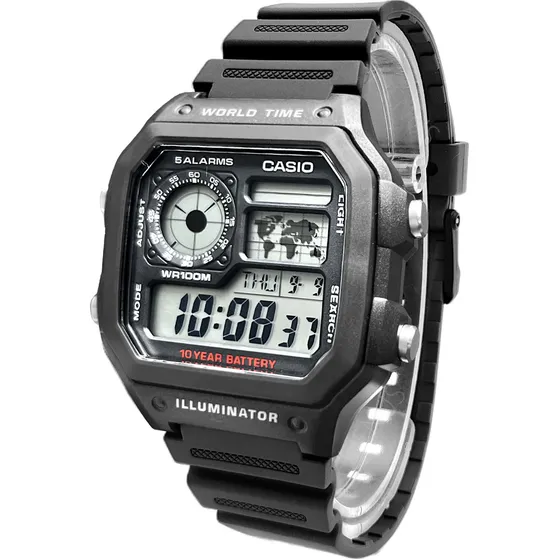 Relógio De Pulso Digital Casio Com Corria De Resina Cor Preto - Fondo Display Positivo