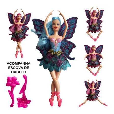 Boneca Bailarina Azul Fada Com Asas Ballet Articulada 30cm Boneca Bailarina Azul Fada Com Asas Ballet Articulada 30cm