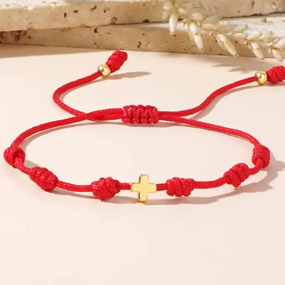Pulsera 7 Nudos Cruz Hombre Mujer Rojo Hilo Proteccion Buena