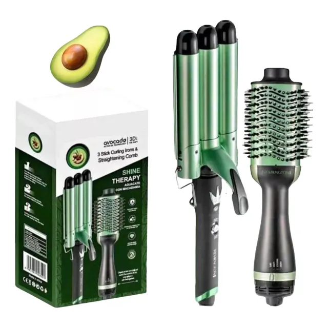 Kit Cepillo Secador Rizador Sirena Aguacate Profesional 2en1