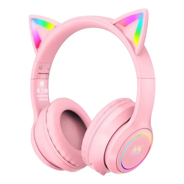 Auriculares gamer inalámbricos Onikuma B90 rosa con luz LED