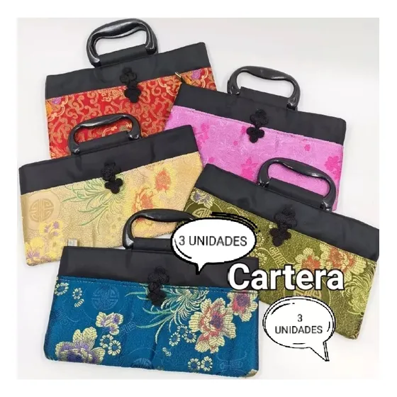 Cartera Asiatica Floreada Rectangular Con Asa 3 Unidades
