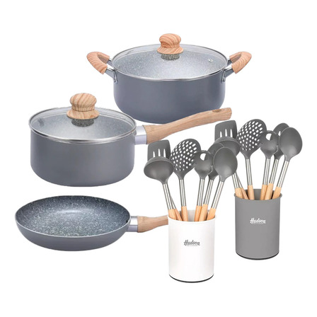 Batería Hudson Granito Juego De Cocina Antiadherente 6 Pz Batería Hudson Granito Juego De Cocina Antiadherente 6 Pz