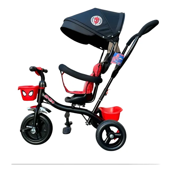 Triciclo Infantil Direccional Capota Plegable 7085 Dencar Negro/rojo