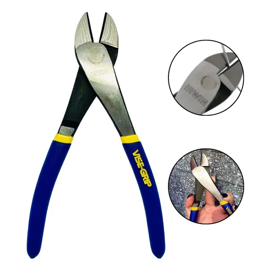 Alicates de corte diagonal Irwin de 8 pulgadas, cable reforzado, color azul