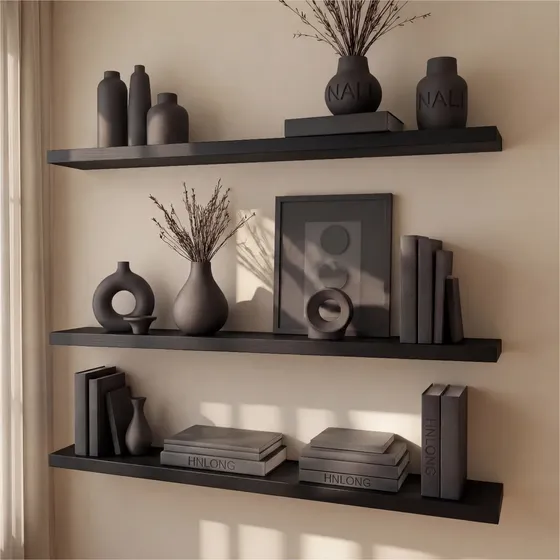 80x20cm Set 3repisas Flotantes Marrón Oscuro Con Accesorios