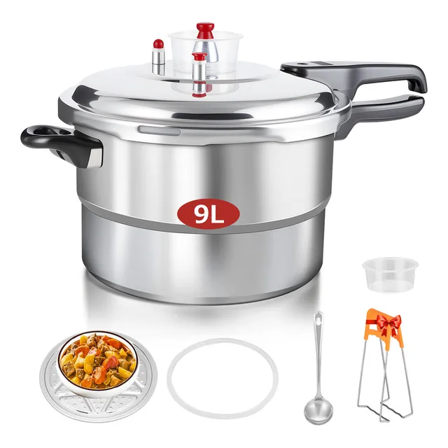 ULTFOE® 9L Olla Express De Presión Aluminio Con Accessories 5 Sistemas De Seguridad Eficiencia Color Plateado Para Cocinas