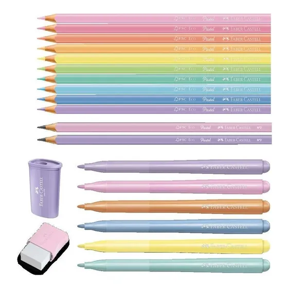 Kit Escolar Tons Pastel Faber-castell Completo Com 20 Peças