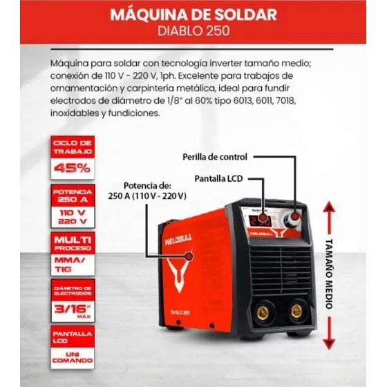 Maquina Para Soldar Inverter 110-220v 250a Weldbull