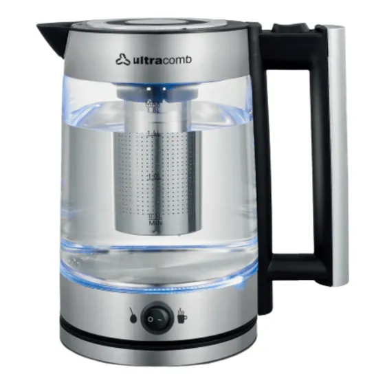 Pava Eléctrica Vidrio 1.8lt Ultracomb Infusor Te Mate Pe4915 Color Negro