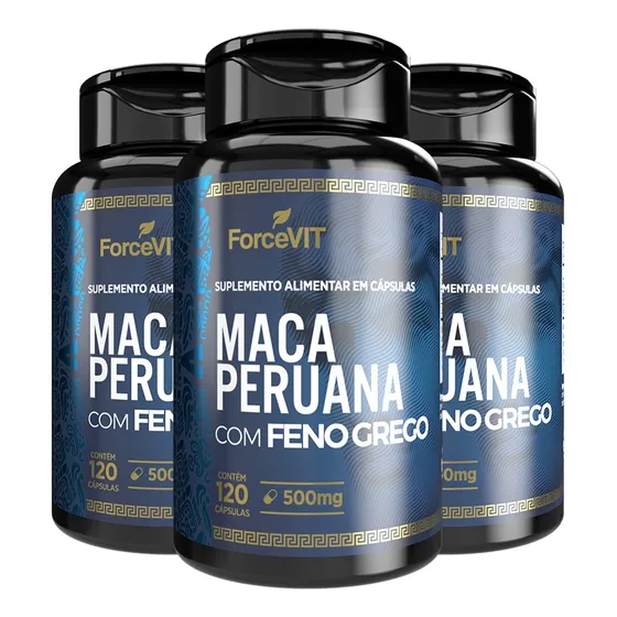 Kit 3 Maca Peruana Com Feno - Forcevit - 120 Cápsulas