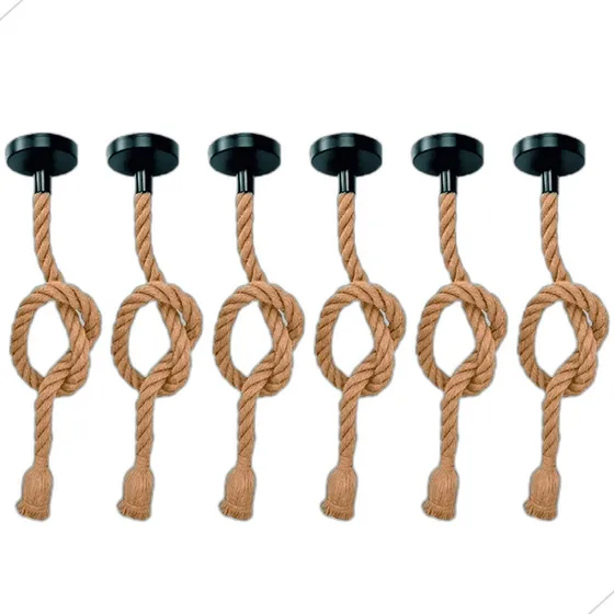 6 Pendente Corda Retro Vintage Rústico Decoração E27 1 Metro