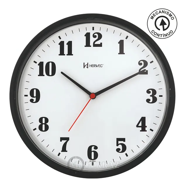 RelĂłgio Silencioso Parede 26 Cm ContĂnuo Herweg 6126s Preto Fundo Branco RelĂłgio Silencioso Parede 26 Cm ContĂnuo Herweg 6126s Preto Fundo Branco