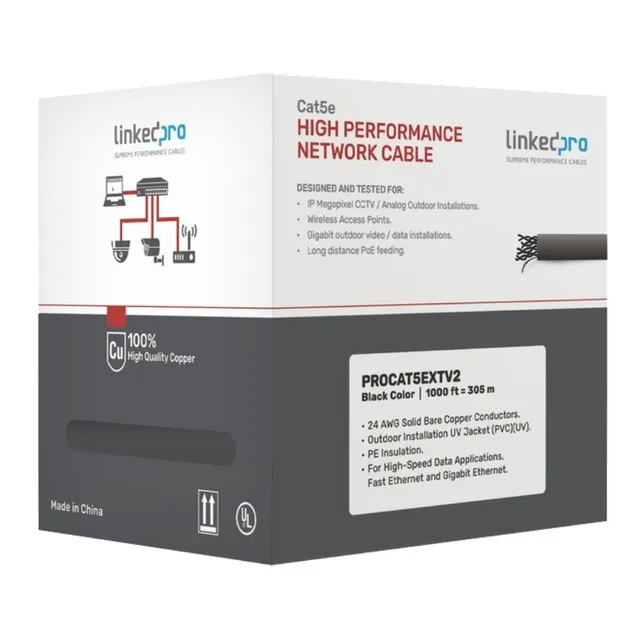 Bobina Cable Negro 305m Cat5e Ftp Blindado Intemperie Datos