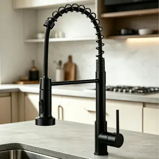 Torneira de Cozinha Monocomando com Mola, para Bancada Gourmet, em Inox Preto Fo