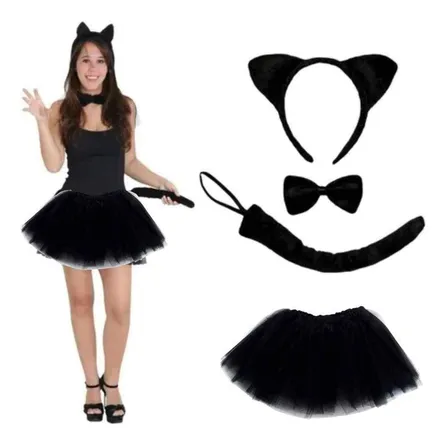 Fantasia Kit Gatinha Festa Halloween Carnaval Adulto