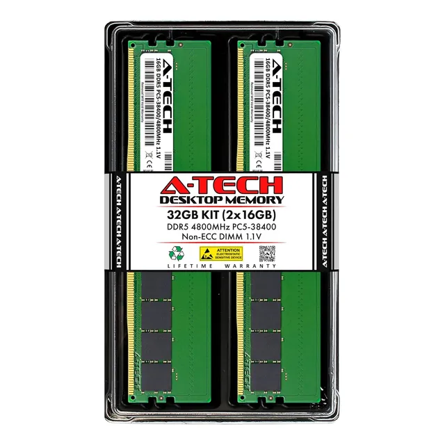 A-tech 32gb (2x16gb) Ddr5 4800 Mhz Udimm Pc5-38400 Cl40 D...