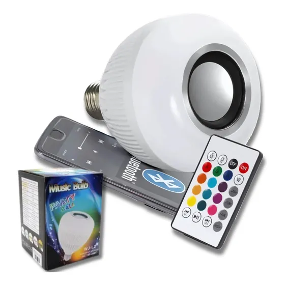 Lâmpada Musical Bluetooth Led Rgb 12w Soquete E27 + Controle
