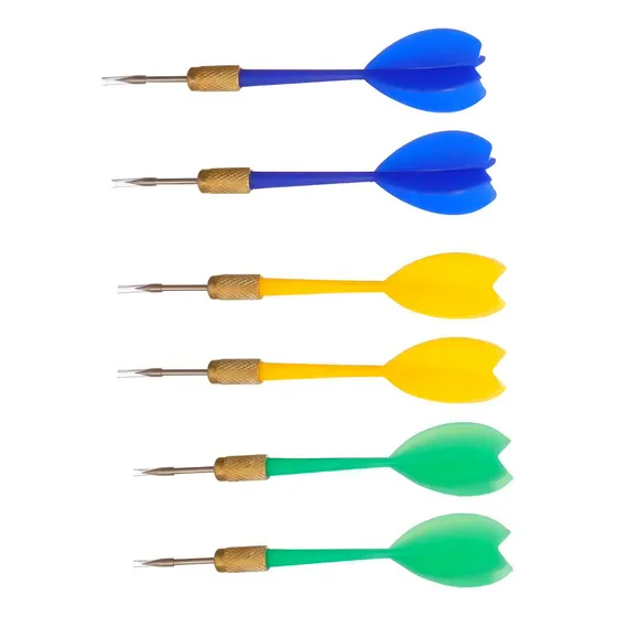 Kit 6 Dardos Ponta De Agulha Metal Profissional Reposição Cor Verde, Amarelo E Azul