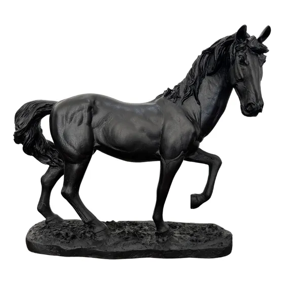 Estátua Decorativa Cavalo De Resina Detalhada Cor Preto Stillo Decor & Home