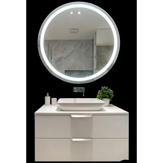 Espejo Decorativo 70 Cm Diámetro Biselado Con Luz Led Cálida