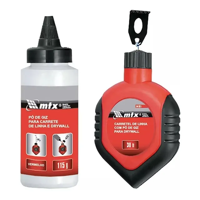 Carretel Drywall Linha De Giz 30m E Tubo Com Giz De 115g Mtx