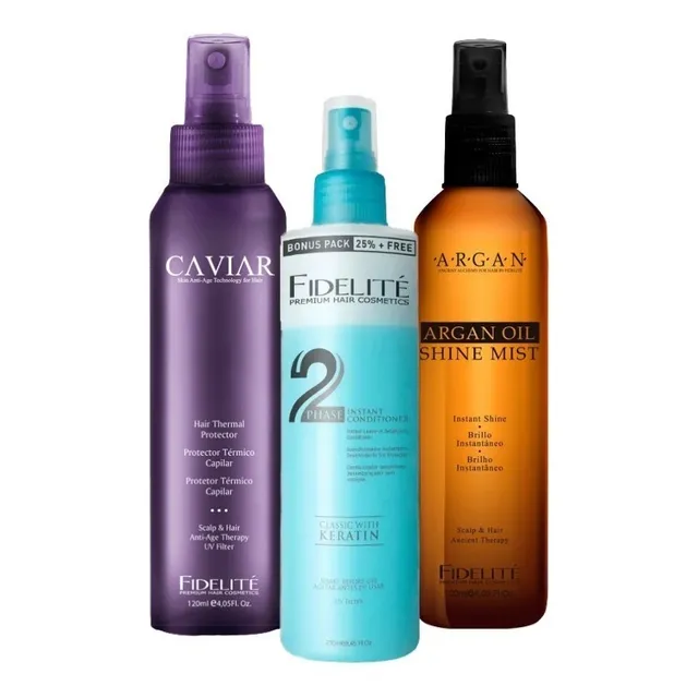 Kit Brillo Argan +desenredante +protector Termico Fidelite 