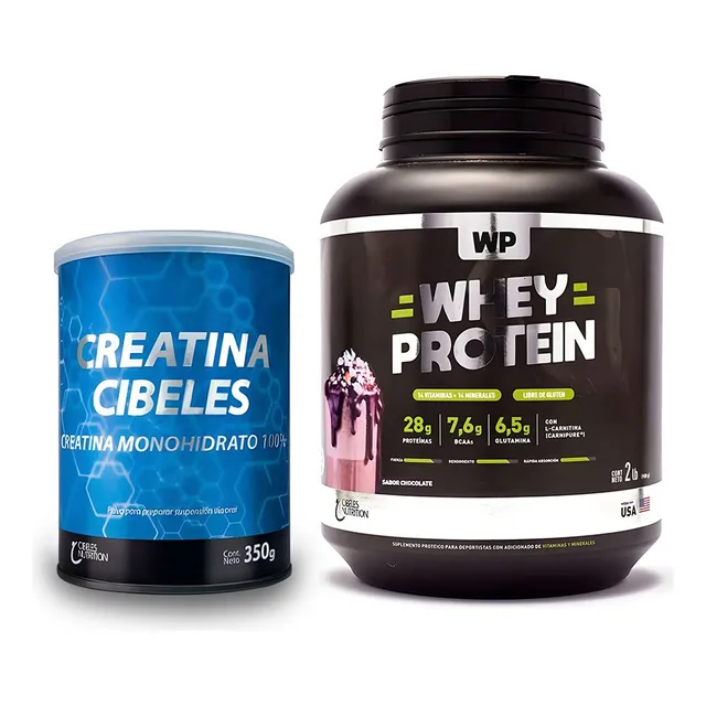 Pack Creatina Cibeles® 350g + Whey Protein 2lb | 100% Pura Sabor Chocolate