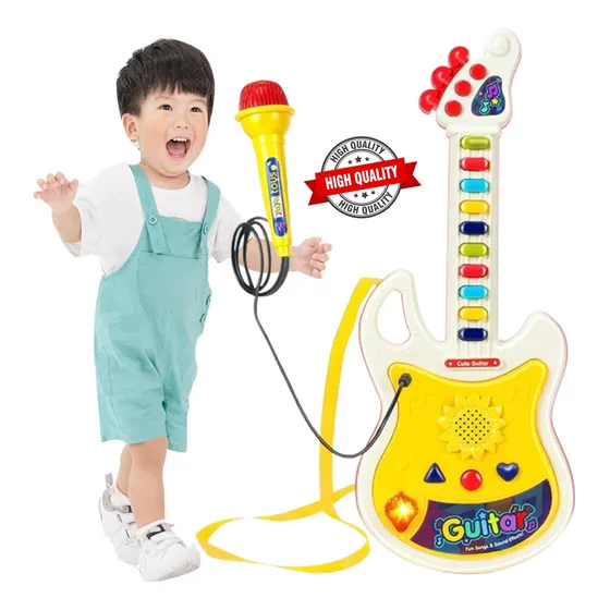Juguete Guitarra De Teclas Para Niños Micrófono Luces Música