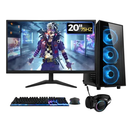 PC Gamer Completo RGB, Intel Core i7, 16GB RAM, SSD 512GB, Fonte 500W, Monitor 20" 75Hz, Kit Gamer completo - BluePC PG2E-1014RG