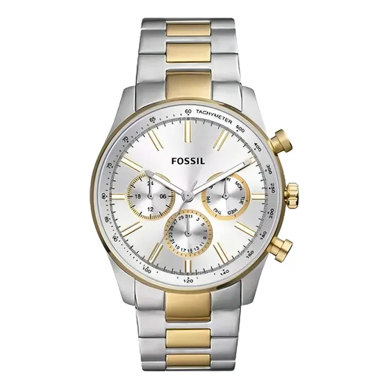 Fossil Reloj Combinado Para Hombre Pulsera Metal Inoxidable Correa Plateado Bisel Gris Fondo Gris