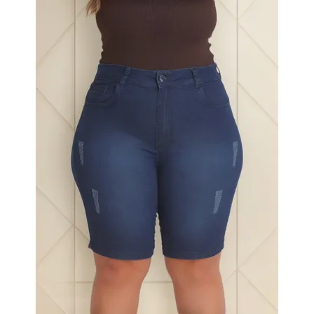 Berrmuda Jeans Ciclista Feminina Plus Size Cintura Alta