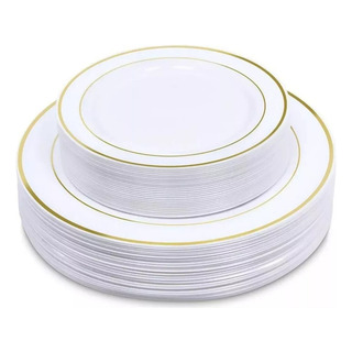 Platos Desechables Elegantes Plástico, Vajilla Fiesta 50 Pz Platos Desechables Elegantes Plástico, Vajilla Fiesta 50 Pz