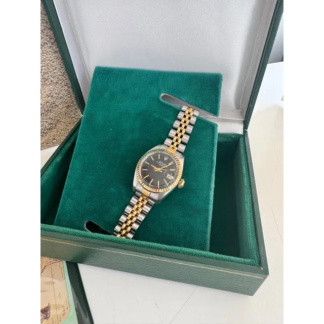 Reloj Rolex Date Dama Combinado 26 Mm Ref 6917 Full Set 1980 Plateado Y Dorado Dorado Negro