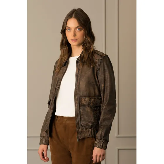 Vélez Casaca Bomber En Cuero Unisexo Vintage Café