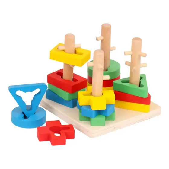 Juego De Encastre Madera Didáctico Torre X 4