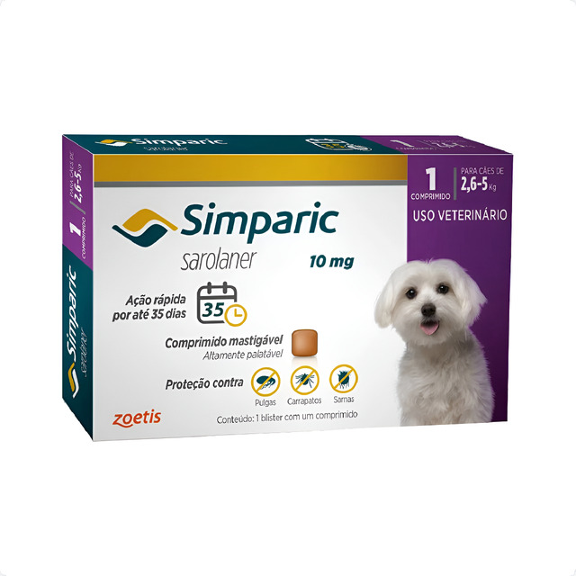 Simparic 10 Mg Antipulgas E Carrapatos 2,6 A 5,0 Kg 1 Uni Simparic 10 Mg Antipulgas E Carrapatos 2,6 A 5,0 Kg 1 Uni