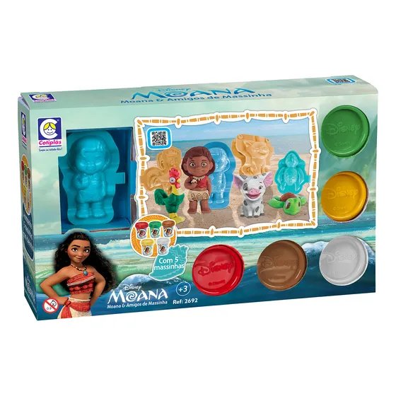 5 Massinha Modelar Atóxica Moana Colorida Forminha Criança